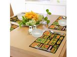 Abakuhaus Tovagliette Zombie, Segno Dell'apocalisse Attenzione Pericolo Sicuro Punto Frase Malvagia Immagine Moderna Stampa, Tiscjdeco In Tessuto Resistente Al Colore Per La Sala Da Pranzo E La Cucina, Giallo Grigio Rosso