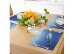 Tovagliette Abakuhaus Hai, Pesca Nelle Acque Esotiche Dell'oceano Con Immagini Surreali Dei Colori Del Mondo Sottomarino, Tiscjdeco In Tessuto Resistente Ai Colori Per La Sala Da Pranzo E La Cucina, Viola Blu Grigio
