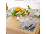Abakuhaus Tovagliette Da Bowling, Penne Da Bowling E Pallina Con Stampa Artistica Sporca, Decorazioni Da Tavola In Tessuto Resistente Al Lavaggio Per La Sala Da Pranzo E La Cucina, Grigio Chiaro, Blu Scuro E Rosso.