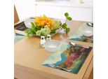 Tovagliette Artistiche Abakuhaus, Foresta Autunnale Surreale Con Alberi Sbiaditi Attraverso Il Lago Davanti Alle Montagne, Immagine Stagionale, Tiscjdeco In Tessuto Resistente Al Colore Per La Sala Da Pranzo E La Cucina, Multicolore