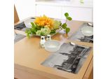 Tovagliette Abakuhaus London, Westminster Con Big Ben E Bridge Immagine British Antique Architecture, Tiscjdeco In Tessuto Resistente Ai Colori Per La Sala Da Pranzo E La Cucina, Bianco Seppia