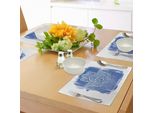 Tovagliette Abakuhaus Hamsa, Illustrazione Antica Decorativa Astratta, Dettagli Delicati Disegnati A Mano, Arte Mistica-Etnica, Tiscjdeco In Tessuto Resistente Al Lavaggio Per La Sala Da Pranzo E La Cucina, Bianco E Blu.