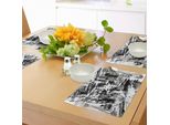 Abakuhaus Tovagliette Bianche E Nere, Arte Astratta In Stile Grunge Vintage Con Stampa Caotica A Pennellate, Decorazioni Da Tavola In Tessuto Resistente Ai Colori Per La Sala Da Pranzo E La Cucina, Bianco, Nero, Grigio