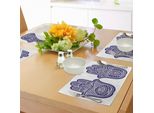 Tovagliette Abakuhaus Hamsa, Due Figure Di Fatima Con Ornamenti Etnici Vintage Asiatici, Tiscjdeco In Tessuto Resistente Al Lavaggio Per La Sala Da Pranzo E La Cucina, Blu Viola Bianco