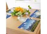 Abakuhaus Tovagliette Urbane, Skyline Di Manhattan Con Central Park A New York City Midtown Grattacieli, Tiscjdeco In Tessuto Resistente Ai Colori Per La Sala Da Pranzo E La Cucina, Avorio Verde Blu