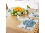Tovagliette Abakuhaus Hamsa, Misticismo Asiatico Design Ispirato Alla Cultura Giapponese Con Il Potere Magico Dei Pesci Koi, Tiscjdeco In Tessuto Resistente Ai Colori Per La Sala Da Pranzo E La Cucina, Giallo Verde Blu