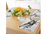 Tovagliette Abakuhaus Con Motivo Aerei E Vendemmia, Disegno Stilizzato Monocromatico Di Un Vecchio Monoplano, Tiscjdeco In Tessuto Resistente Al Lavaggio Per La Sala Da Pranzo E La Cucina, Bianco E Nero