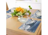 Tovagliette Abakuhaus Hai, Concetto Di Gestione Della Paura Con Un Pinguino Che Tiene In Mano Uno Squalo, Design Che Richiama L'umore, Tiscjdeco In Tessuto Resistente Al Lavaggio Per La Sala Da Pranzo E La Cucina, Blu Grigio Sabbia