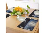 Tovagliette Abakuhaus Terra, Immagine Maestosa Dell'universo Con La Terra E Lontane Nebulose D'acqua, Tiscjdeco In Tessuto Resistente Al Lavaggio Per La Sala Da Pranzo E La Cucina, Grigio Chiaro, Azzurro, Nero