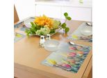 Tovagliette Pastello Abakuhaus, Letto Di Tulipani Nel Parco Paesaggio Sereno Felicità Immagine Fresca Di Primavera Ambiente, Tiscjdeco In Tessuto Resistente Al Lavaggio Per La Sala Da Pranzo E La Cucina, Multicolore