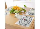 Tovagliette Abakuhaus Con Bussola, Design Minimalista Con Rosa Dei Venti. Trovate La Vostra Strada In Mare. Decorazione Da Tavola In Tessuto Resistente Ai Colori Per La Sala Da Pranzo E La Cucina, Blu-Grigio-Rosso.