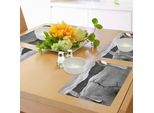 Abakuhaus Tovagliette Bianche E Nere, Paesaggio Tranquillo Con Vista Sul Lago - Foto Monocromatica, Tiscjdeco In Tessuto Resistente Al Lavaggio Per Sala Da Pranzo E Cucina, Bianco, Nero, Grigio