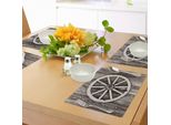Abakuhaus Tovagliette In Legno Con Motivo Ruota Di Carro, Ruota Retrò Su Legno Da Costruzione, Muro, Fienile, Casa, Villaggio, Cesto Della Spesa, Cerchio, Tiscjdeco In Tessuto Resistente Al Lavaggio Per Sala Da Pranzo E Cucina, Marrone Scuro E Bianco
