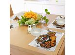 Tovagliette Abakuhaus Tiger, Stile Cartone Animato Molto Arrabbiato Muscoloso Grande Felino Mascotte Animale Ringhiante Stampa, Tiscjdeco In Tessuto Resistente Al Lavaggio Per La Sala Da Pranzo E La Cucina, Arancione E Nero