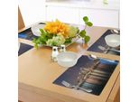 Tovagliette Abakuhaus Detroit, Moderno Panorama Urbano Notturno Del Fiume Detroit Con Riflessi Colorati, Tovaglietta Decorativa In Tessuto Resistente Ai Colori Per La Sala Da Pranzo E La Cucina, Multicolore