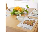Tovagliette Abakuhaus Con Omino Di Pan Di Zenzero, Stravagante Caricatura Di San Pan Di Zenzero Con Caramelle, Decorazione Da Tavola In Tessuto Resistente Al Lavaggio Per La Sala Da Pranzo E La Cucina, Marrone Chiaro, Verde, Rosso