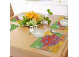 Tovagliette Abakuhaus Hamsa, Cornice Colorata Con Lily Hamsa E Forme Geometriche Tribali Originali Sullo Sfondo, Tiscjdeco In Tessuto Resistente Al Lavaggio Per La Sala Da Pranzo E La Cucina, Multicolore