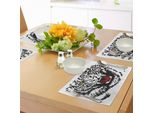 Tovagliette Abakuhaus Tiger, Felino Arrabbiato Con Motivo In Bianco E Nero E Occhi Realistici, Tiscjdeco In Tessuto Resistente Al Lavaggio Per La Sala Da Pranzo E La Cucina, Giallo, Nero, Rosso