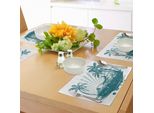 Abakuhaus Cavalca L'onda Tovagliette, Grunge Tropical Scene Con Illustrazione Surreale Di Un Uomo Che Fa Surf, Tiscjdeco In Tessuto Resistente Ai Colori Per La Sala Da Pranzo E La Cucina, Bianco Verde Acqua