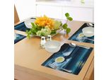 Tovagliette Abakuhaus Nacht, Nuvole, Luna Piena E Stelle Sul Mare Romantic Fantasy Graphic Print, Tiscjdeco In Tessuto Resistente Al Lavaggio Per La Sala Da Pranzo E La Cucina, Azzurro, Grigio, Bianco, Nero