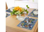 Tovagliette Indie Abakuhaus, Gruppo Di Diverse Espressioni Della Società Funky Monster, Stile Astratto Con Scarabocchi, Tiscjdeco In Tessuto Resistente Al Colore Per La Sala Da Pranzo E La Cucina, Multicolore