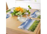 Tovagliette Abakuhaus Con Motivi Vegetali, Risaie Asiatiche Coltivate, Agricoltura, Cibo, Paesaggio Orientale, Tiscjdeco In Tessuto Resistente Al Lavaggio Per Sala Da Pranzo E Cucina, Verde Mela E Azzurro Cielo
