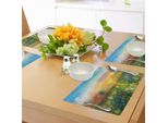 Tovagliette Artistiche Abakuhaus, Denti Di Leone, Fiordalisi E Margherite In Un Prato Prima Del Tramonto, Paesaggio Primaverile, Tiscjdeco In Tessuto Resistente Ai Colori Per La Sala Da Pranzo E La Cucina, Multicolore