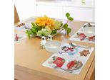 Abakuhaus Tovagliette Natalizie, Icone Natalizie Acquerellate - Pupazzo Di Neve Con Gufi, Calzini, Biscotti Di Panpepato, Decorazioni Da Tavola In Tessuto Resistente Al Lavaggio Per La Sala Da Pranzo E La Cucina, Arancione Scuro, Azzurro, Rosso