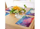 Tovagliette Abakuhaus Hamsa, Sfondo Colorato Acquerellato Con Mantra Orientali Disegnati A Mano, Tiscjdeco In Tessuto Resistente Al Lavaggio Per La Sala Da Pranzo E La Cucina, Multicolore