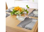 Tovagliette Abakuhaus Grigie, Struttura Tecnologica Con Strisce Ondulate E Motivo A Quadri - Stampa Industriale A Griglia, Tiscjdeco In Tessuto Resistente Al Lavaggio Per La Sala Da Pranzo E La Cucina, Grigio Antracite