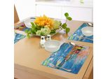Tovagliette Artistiche Abakuhaus, Dipinti A Olio Su Argilla, Faro Artistico E Barche Sulla Costa, Immagine Affascinante Della Città Costiera, Tiscjdeco In Tessuto Resistente Ai Colori Per La Sala Da Pranzo E La Cucina, Multicolore