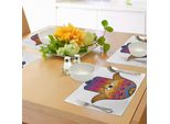 Tovagliette Abakuhaus Hamsa, Motivo Etnico Colorato - Henna Tattoo Art Lotus Flowers Arabesque Mistico, Tiscjdeco In Tessuto Resistente Al Colore Per La Sala Da Pranzo E La Cucina, Azzurro, Arancione, Rosa
