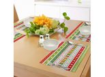 Tovagliette Natalizie Abakuhaus, Bordi Tradizionali Invernali Con Stelle, Campane, Alberi E Strisce Stampate, Decorazioni Da Tavola In Tessuto Resistente Al Lavaggio Per La Sala Da Pranzo E La Cucina, Verde Lime, Giallo, Rosso.