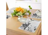 Abakuhaus Tovagliette Libelle, Decorazione Floreale Con Piante Di Felce, Illustrazione Stilizzata A Tema Naturale, Tiscjdeco In Tessuto Resistente Al Lavaggio Per La Sala Da Pranzo E La Cucina, Bianco Nero