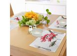 Tovagliette Artistiche Abakuhaus, Illustrazione Acquerellata Di Un Fiore Ispirata Alla Tradizionale Pittura Giapponese A Inchiostro, Tovaglietta Decorativa In Tessuto Resistente Al Lavaggio Per La Sala Da Pranzo E La Cucina, Verde Salvia E Rosso.