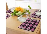 Abakuhaus Tovagliette A Quadri, Motivo A Mosaico A Strisce Trasversali, Design Retrò Femminile, Tiscjdeco In Tessuto Resistente Al Lavaggio Per La Sala Da Pranzo E La Cucina, Rosa Chiaro, Nero, Rosa