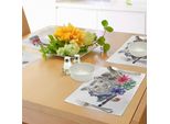 Tovagliette Abakuhaus Tiger, Simboli Di Ispirazione Retrò, Assemblaggio Etnico Con Colori Contrastanti Anemone Majestic Feline, Tiscjdeco In Tessuto Resistente Al Lavaggio Per La Sala Da Pranzo E La Cucina, Multicolore