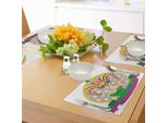 Tovagliette Abakuhaus Mardi Gras, Stile Cartone Animato Arlecchino, Cornice Circolare, Motivo A Quadri, Nastri, Decorazioni Da Tavola In Tessuto Resistente Al Lavaggio Per Sala Da Pranzo E Cucina, Giallo, Verde, Viola
