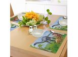 Tovagliette Abakuhaus Con Dinosauri, Diversi Tipi Di Dinosauri Ambiente Naturale Della Giungla T-Rex Triceratops Cartone Animato, Tiscjdeco In Tessuto Resistente Ai Colori Per La Sala Da Pranzo E La Cucina, Multicolore