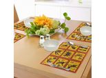 Tovagliette Abakuhaus Arancioni, Figure Africane, Motivi Tribali Etnici, Cultura Aborigena, Tiscjdeco In Tessuto Resistente Al Lavaggio Per Sala Da Pranzo E Cucina, Giallo, Nero, Rosso Corallo