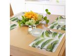 Tovagliette Abakuhaus In Foglia Di Palma, Palma Chiara Che Ricorda La Vegetazione Lussureggiante Della Giungla, Fogliame Estivo, Bosco Botanico, Tiscjdeco In Tessuto Resistente Al Lavaggio Per La Sala Da Pranzo E La Cucina, Verde Lime Bianco Verde