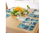 Abakuhaus Tovagliette Anker, Design Astratto Ispirato Al Mare Con Forme Simili A Bolle, Tiscjdeco In Tessuto Resistente Al Lavaggio Per La Sala Da Pranzo E La Cucina, Azzurro, Blu Scuro, Crema