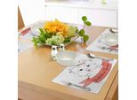 Tovagliette Abakuhaus Yorkie, Cute Puppy Con Fermaglio Per Capelli Yorkie Terrier Animal Ribbon Stampa Con Personaggi Dei Cartoni Animati, Tiscjdeco In Tessuto Resistente Al Lavaggio Per Sala Da Pranzo E Cucina, Bianco Rosa