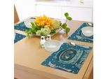 Tovagliette Abakuhaus Astronaut, Astronauta Sorpreso Giant Surprised Eye Stars Meraviglie Sorprendenti Dell'universo, Tiscjdeco In Tessuto Resistente Al Lavaggio Per La Sala Da Pranzo E La Cucina, Blu Scuro Teal