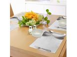 Abakuhaus Tovagliette Grigie, Strisce Ondulate Verticali Con Fiori E Foglie Ispirate Al Damasco Vintage, Tiscjdeco In Tessuto Resistente Al Lavaggio Per La Sala Da Pranzo E La Cucina, Grigio Chiaro Bianco Verde