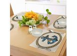 Abakuhaus Tovagliette Con Ancora, Design Marinaro Con Corda Rotonda E Ancora Antico Stile Marittimo Nautico, Tiscjdeco In Tessuto Resistente Al Colore Per La Sala Da Pranzo E La Cucina, Caffè Chiaro Crema Blu