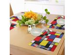 Tovagliette Artistiche Abakuhaus, Design Pop In Stile Mondrian Con Quadrati Colorati, Colori Vivaci E Forme Geometriche Stampate, Tiscjdeco In Tessuto Resistente Al Lavaggio Per La Sala Da Pranzo E La Cucina, Multicolore