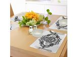 Tovagliette Abakuhaus Hamsa, Cornice Decorativa Sinuosa Con Motivo Religioso Antico, Tatuaggio Etnico Floreale, Mano Di Fatima, Tiscjdeco In Tessuto Resistente Al Lavaggio Per Sala Da Pranzo E Cucina, Bianco E Nero