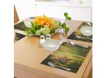 Tovagliette Abakuhaus Con Volpe, Volpe Nella Foresta Estiva, Prati Freschi, Erba Selvaggia, Vixen, Mammifero, Natura, Tiscjdeco In Tessuto Resistente Al Colore Per La Sala Da Pranzo E La Cucina, Giallo Verde Arancione