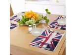 Tovagliette Abakuhaus Union Jack, Bandiera Britannica Invecchiata In Stile Grunge, Big Ben, Autobus A Due Piani, Cultura Locale, Pietra Miliare Storica, Tiscjdeco In Tessuto Resistente Al Colore Per La Sala Da Pranzo E La Cucina, Multicolore